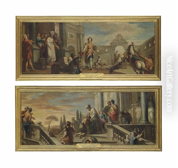 The Departure Of The Prodigal Son (+ The Return Of The Prodigal Son; Pair) Oil Painting by Louis Laguerre