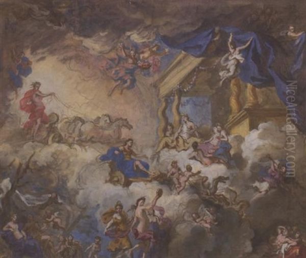 Etude Pour Un Plafond: Apollon Sur Son Char Arrivant Au Palais De Ceres Oil Painting by Louis (Laguerre le vieux) Laguerre