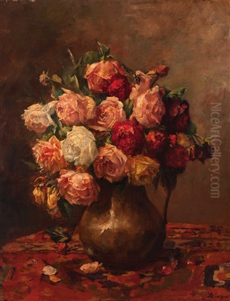 Still Life With Roses Oil Painting by Baruch Lopes de Leao Laguna