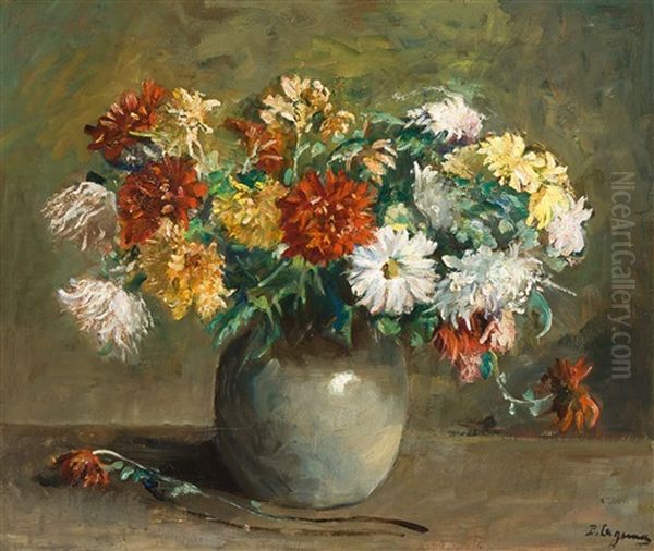 Chrysanthemes Dans Un Vase Oil Painting by Baruch Lopes de Leao Laguna