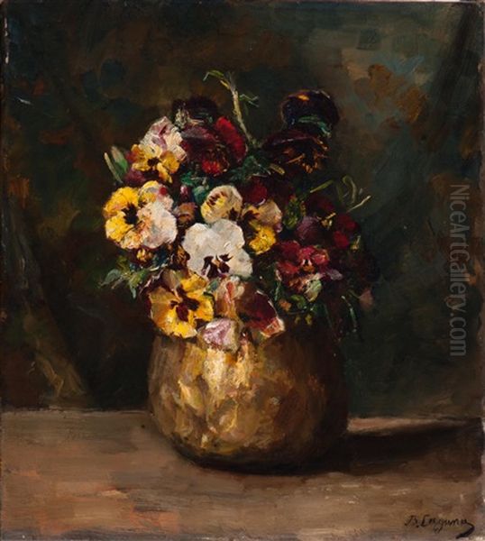 Still Life With Violets In Brass Pot Oil Painting by Baruch Lopes de Leao Laguna