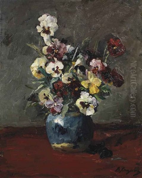 A Still Life With Violets In A Blue Vase Oil Painting by Baruch Lopes de Leao Laguna