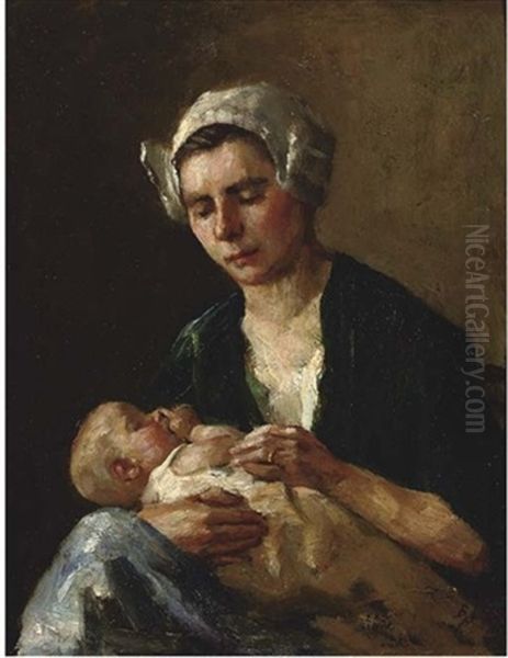 Mother And Child Oil Painting by Baruch Lopes de Leao Laguna