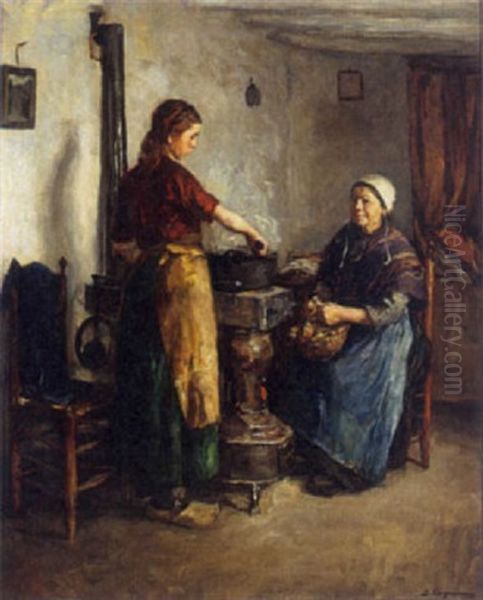 Preparing The Meal Oil Painting by Baruch Lopes de Leao Laguna