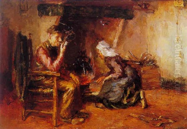 Peasants By The Fire Oil Painting by Baruch Lopes de Leao Laguna