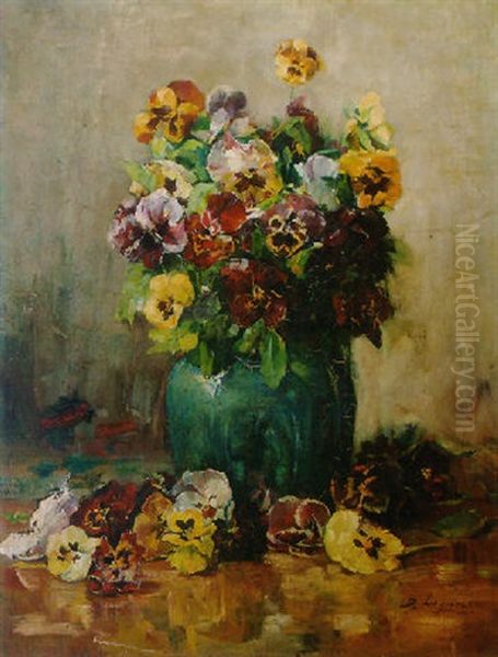 Pansies In A Vase Oil Painting by Baruch Lopes de Leao Laguna