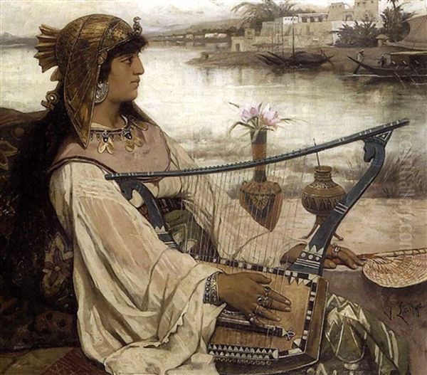 Egyptienne A La Lyre Oil Painting by Victor Lagye