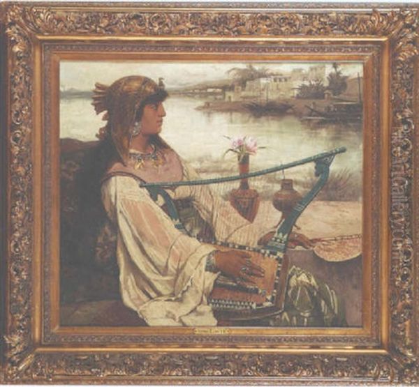 Egyptienne A La Lyre Oil Painting by Victor Lagye