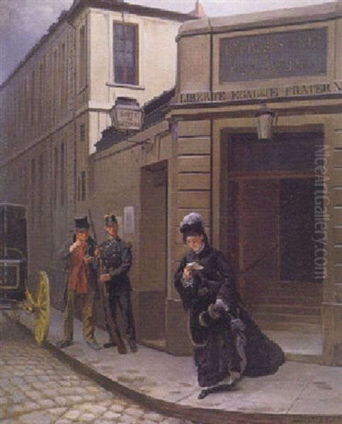 Poste Restante Oil Painting by Charles Dominique Oscar Lahalle