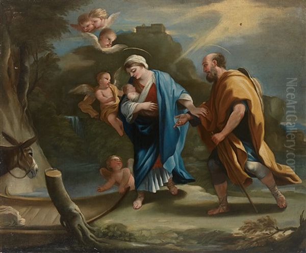 Die Heilige Familie Auf Der Flucht Nach Agypten Oil Painting by Laurent de (LaHyre) LaHire