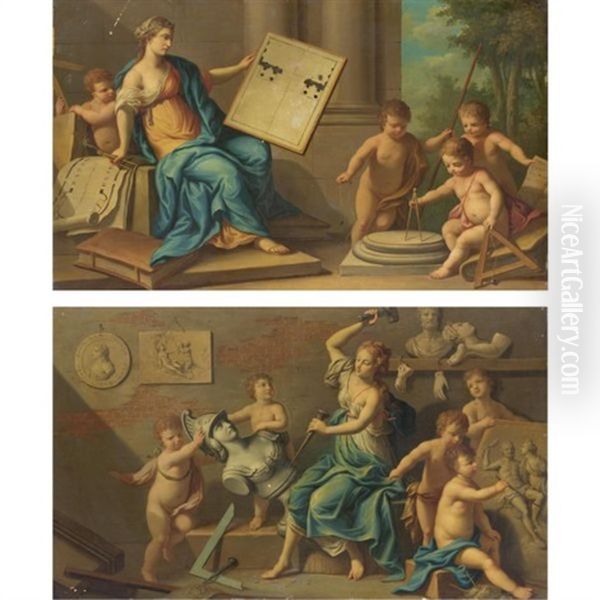 Allegoria Dell'architettura (+ Allegoria Della Scultura; Pair) Oil Painting by Laurent de (LaHyre) LaHire