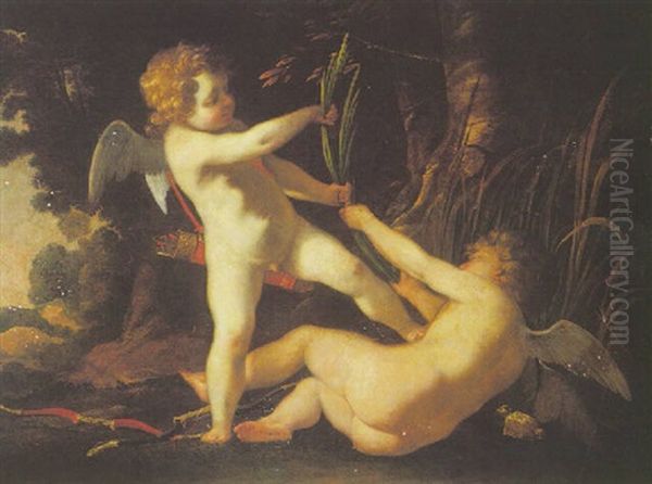 The Struggle Between Eros And Anteros, Sacred And Profane Love Oil Painting by Laurent de (LaHyre) LaHire