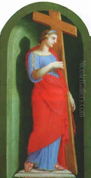 A Female Matyr Saint Holding A Cross And A Palm, Standing In A Niche Oil Painting by Laurent de (LaHyre) LaHire