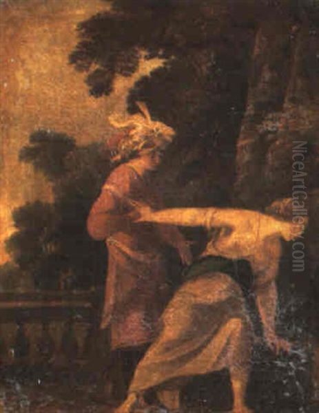 Araspe Being Repelled By Panthee After Avowing His Love To Her Oil Painting by Laurent de (LaHyre) LaHire