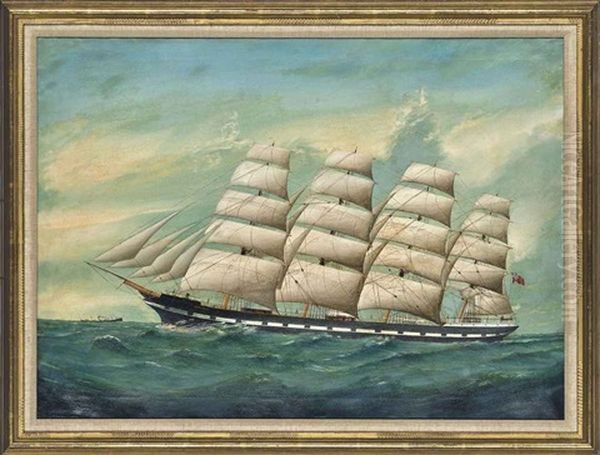 The Four-masted Barque Romsdal Powering Through The Waves Oil Painting by  Lai Fong