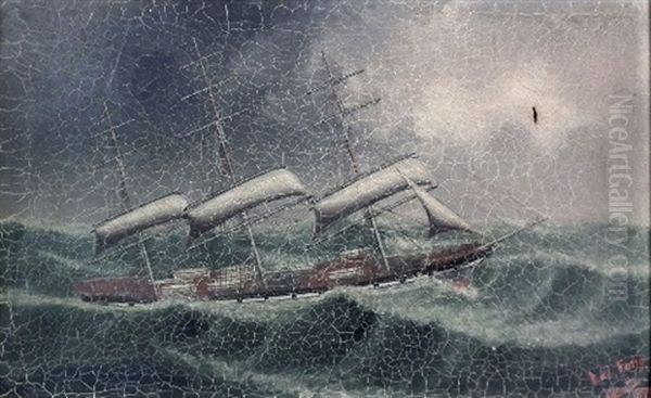 Ship Portrait - Three Masted Sailing Ship In Choppy Seas Oil Painting by  Lai Fong