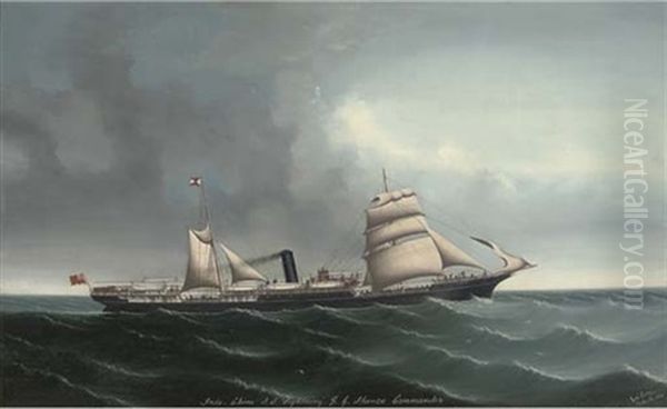 The Indo-china Steamship Lightning Under Sail And Steam Oil Painting by  Lai Fong