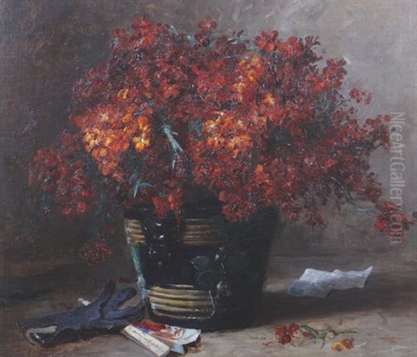 Study Of Flowers With Gloves And A Fan Oil Painting by William James Laidlay