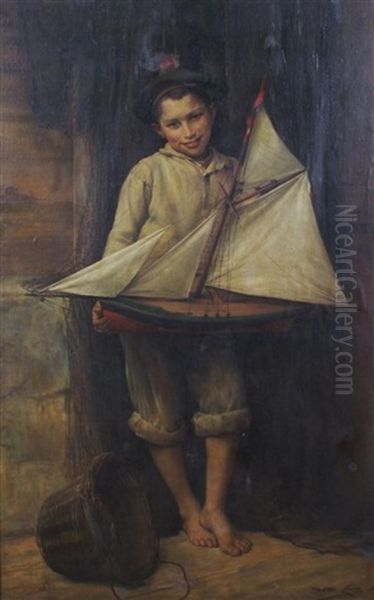 Portrait Of A Boy With Sailboat Oil Painting by Victor Laine