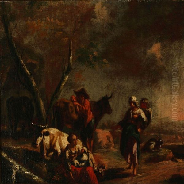 Resting Shepherds Near Their Animals Oil Painting by Abraham Jansz Begeyn