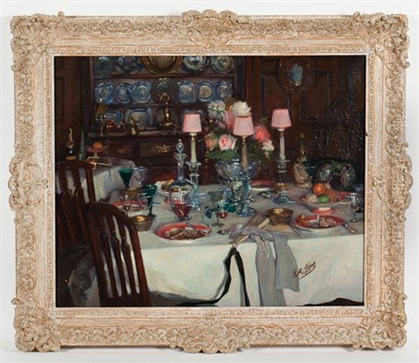 After Dinner Oil Painting by Annie Rose Laing