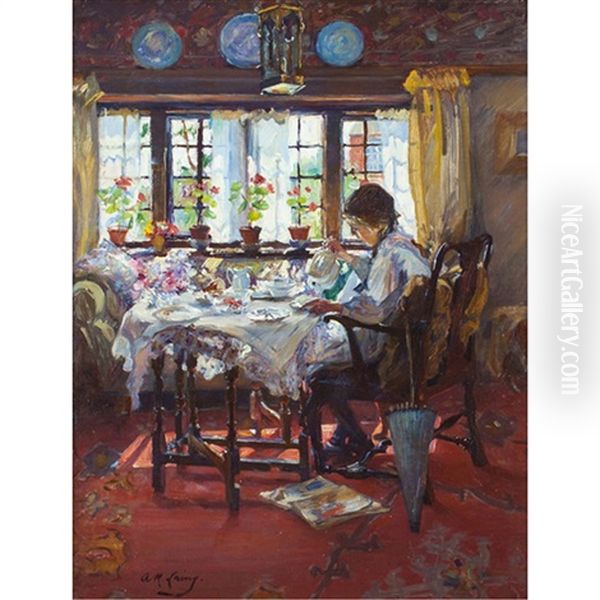 A Sunlit Breakfast Room Oil Painting by Annie Rose Laing