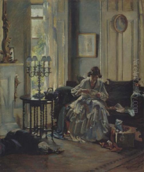 Lady Sewing Oil Painting by Annie Rose Laing