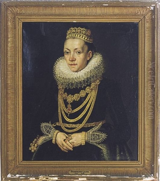 Portrait Of A Noblewoman Wearing Ornate Jewelry Oil Painting by Sigmund Laire