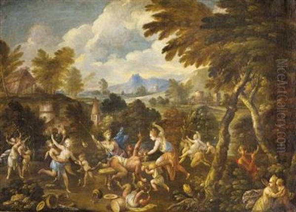 Bacchanalisches Fest Mit Der Bestrafung Eines Fauns Vor Heroischer Landschaft Oil Painting by Gerard de Lairesse