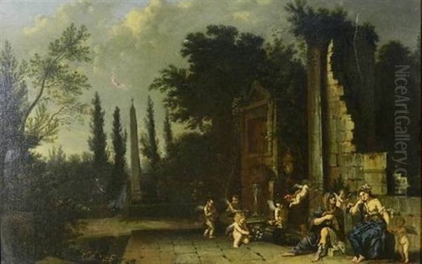 Figures And Cherubs Among The Ruins by Gerard de Lairesse