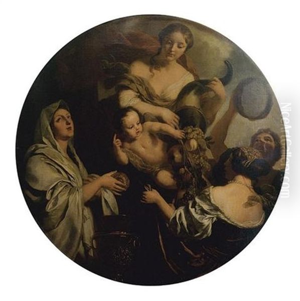 Allegory With An Infant Surrounded By Women, One With A Cornucopia - The Nurture Of Jupiter Oil Painting by Gerard de Lairesse