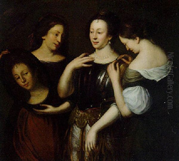 A Lady Donning A Breastplate With Maids In Attendance Oil Painting by Gerard de Lairesse