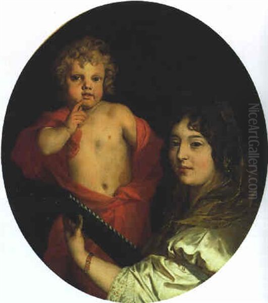 A Woman Playing A Mandolin, With A Boy Oil Painting by Gerard de Lairesse