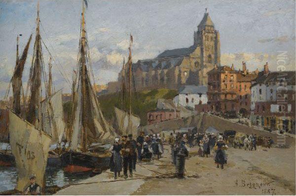 View Of Treport Harbour, Normandy Oil Painting by Aleksandr Karlovich Beggrov