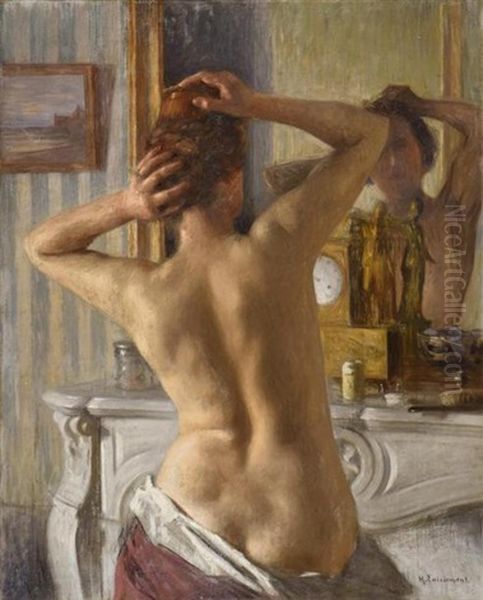 Le Nu Se Coiffant Devant Le Miroir Oil Painting by Henri Adolphe Laissement