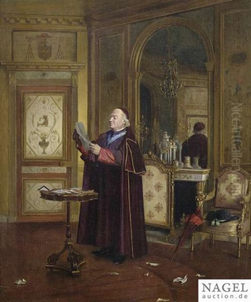 A Letter Reading Cardinal In A Parlour Oil Painting by Henri Adolphe Laissement