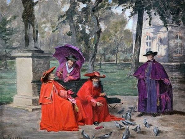 Feeding The Pigeons Oil Painting by Henri Adolphe Laissement