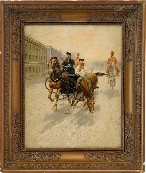 Officer In Sleigh Oil Painting by Aleksandr Karlovich Beggrov