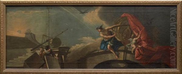 Allegorie De L'astronomie - Allegorie De L'histoire (pair) Oil Painting by Jacques de Lajoue