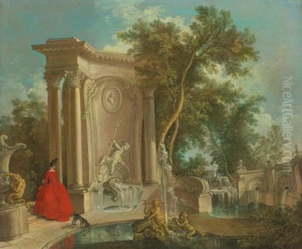 Garden View With Fountains Oil Painting by Jacques de Lajoue