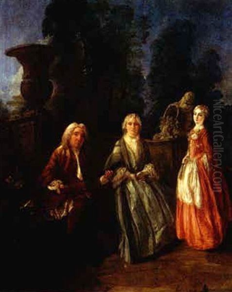 Portrait De Famille Dans Un Parc Oil Painting by Jacques de Lajoue