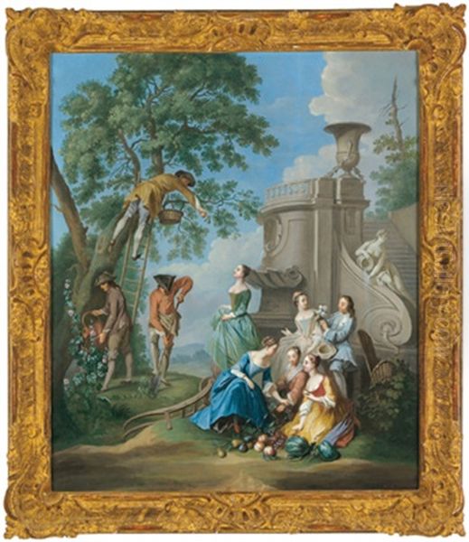 Elegante Gesellschaft Bei Der Obsternte, Allegorie Des Sommers Oil Painting by Jacques de Lajoue