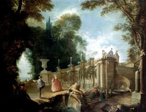 Le Danse Dans Le Parc Dit Aussi L'escalier De Pierre Oil Painting by Jacques de Lajoue