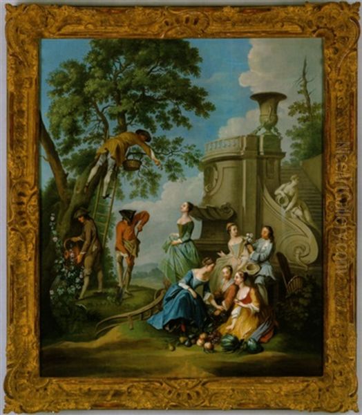 Elegante Gesellschaft Bei Der Obsternte, Allegorie Des Sommers Oil Painting by Jacques de Lajoue