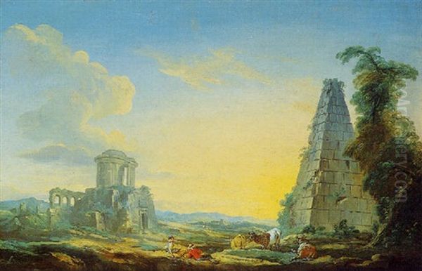 Bergers Parmi Des Ruines Oil Painting by Jacques de Lajoue