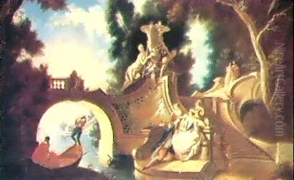 Scene Galante Dans Un Parc Architecture Oil Painting by Jacques de Lajoue