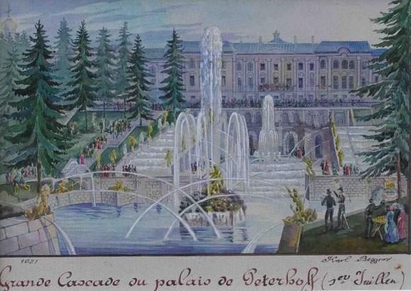 Grande Cascade Du Palais Peterhoff (1821) Oil Painting by Karl Petrovich Beggrov