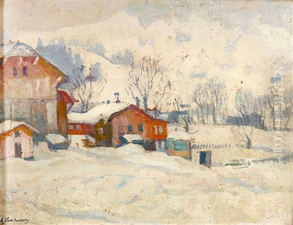 Cottages In The Snow Oil Painting by Arnold Borisovich Lakhovsky