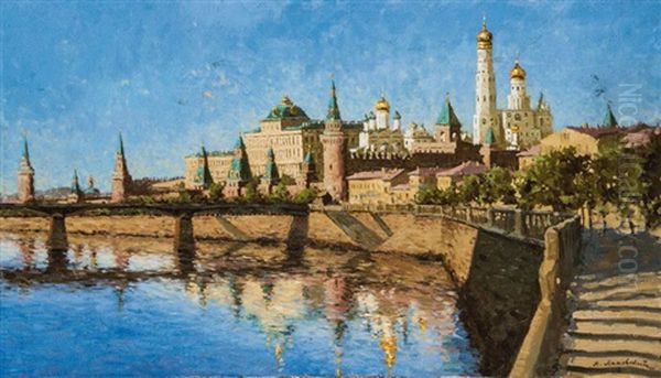 Blick Uber Die Moskwa Auf Den Kreml Oil Painting by Arnold Borisovich Lakhovsky