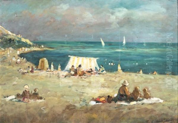 Scene De Plage Oil Painting by Arnold Borisovich Lakhovsky